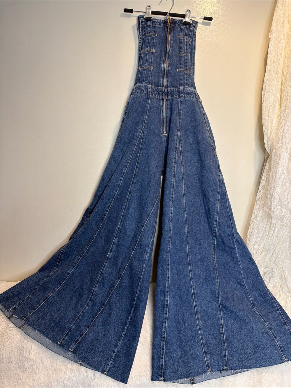 We The Free People Vista Apron Wide Leg Godet Halter Seamed Jumpsuit 28 - Picture 5 of 10